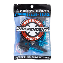 Load image into Gallery viewer, Independent Genuine Parts Skate Hardware Cross Bolts Blue 1&quot; Phillips
